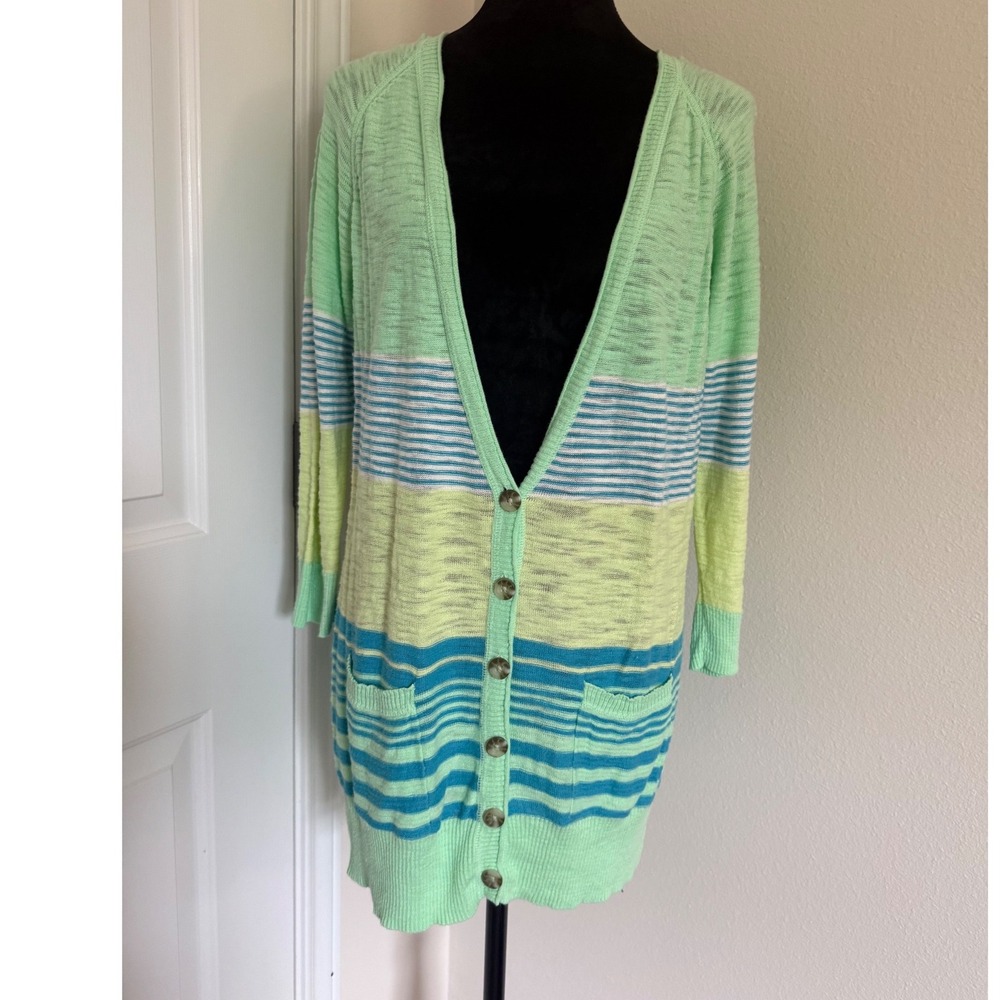 Mossimo Supply Co Womens XL Mint Green Striped Longline Cardigan Sweater 0803
